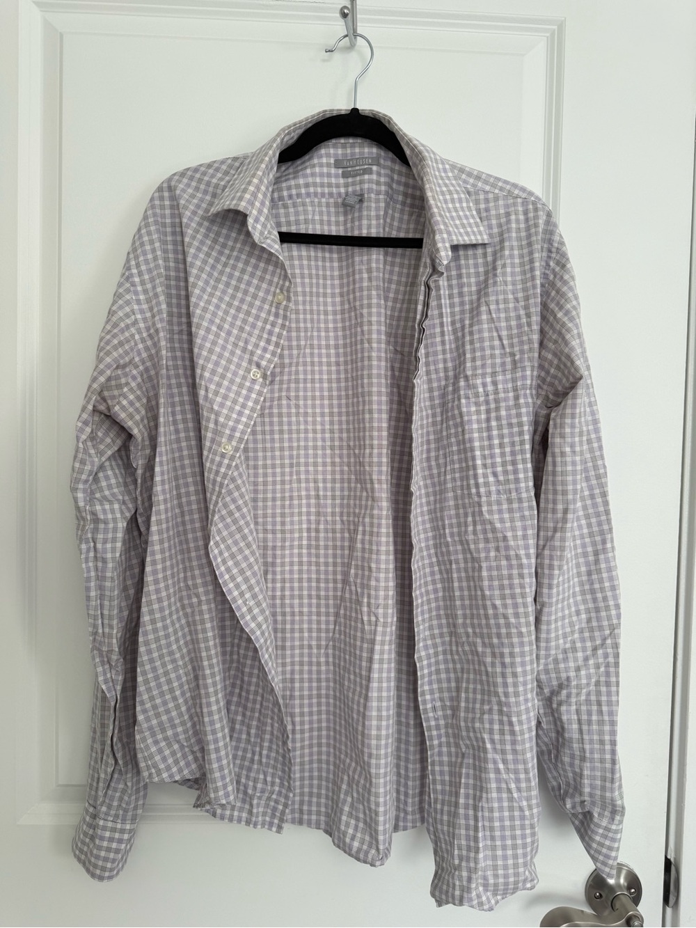 Van Heusen Fitted Check Dress Shirt in Light Purple and White